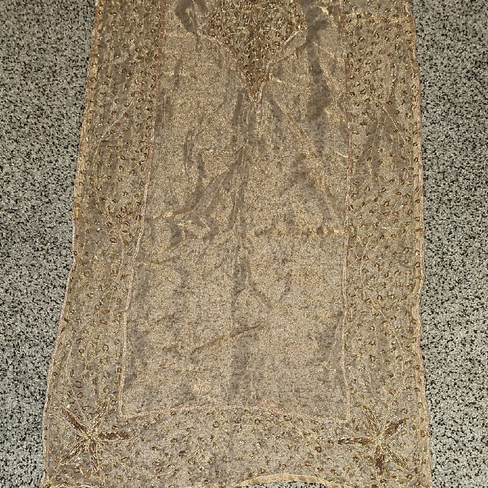 Three Hands Moroccan Vibe Elegant Gold Sheer Scarf / Table Runner